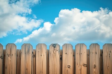 Fototapeta premium Wood Fence. Private Property Barrier against Blue Sky with Clouds
