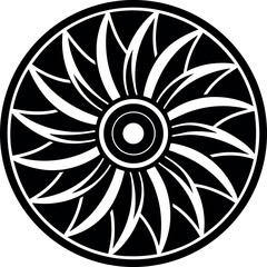 Wind Fan Round Silhouette Black Vector | Icon for Airflow and Energy Vector