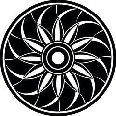 Wind Fan Round Silhouette Black Vector | Icon for Airflow and Energy Vector