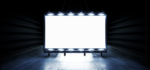 Sci Fi Billboard Showroom Commercial Empty Plane Space Realistic Warehouse Garage Room Studio Light Shadows Concrete Cement Metal Structure 3D Rendering © IM_VISUALS