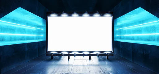 Sci Fi Billboard Showroom Commercial Empty Plane Space Realistic Warehouse Garage Room Studio Light Shadows Concrete Cement Metal Structure 3D Rendering © IM_VISUALS