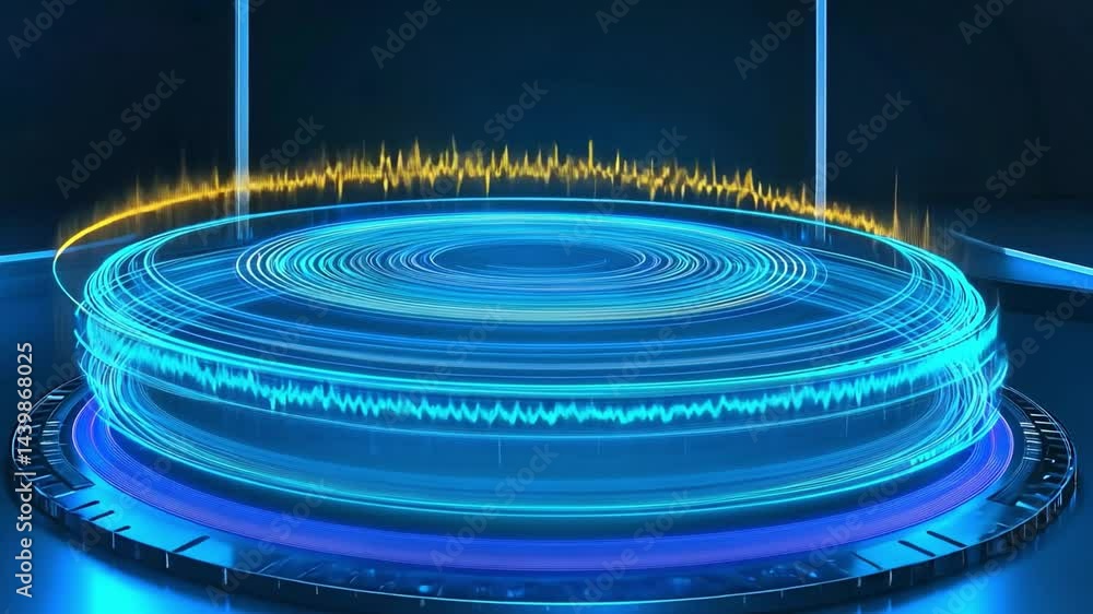 Poster visual representation of sound waves in a scientific laboratory hologram display