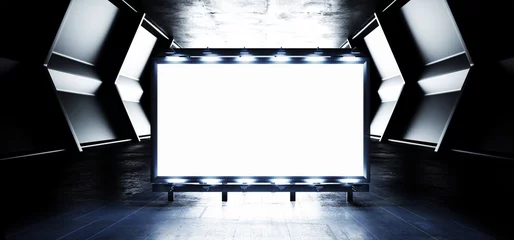 Sci Fi Billboard Showroom Commercial Empty Plane Space Realistic Warehouse Garage Room Studio Light Shadows Concrete Cement Metal Structure 3D Rendering © IM_VISUALS
