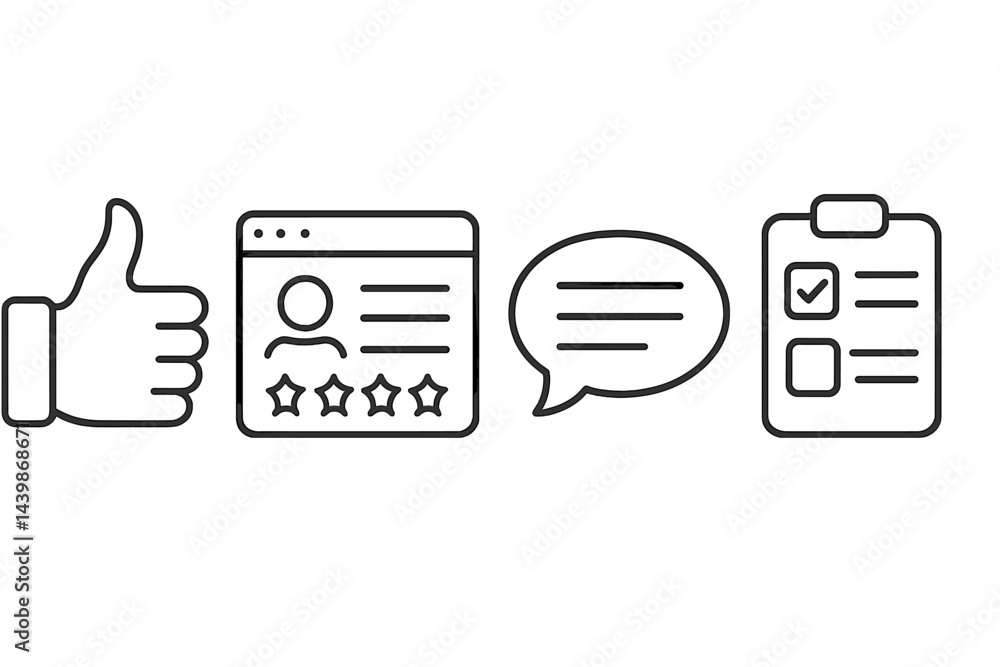 Poster Web icons in line style representing user feedback, communication, and task management in digital design
