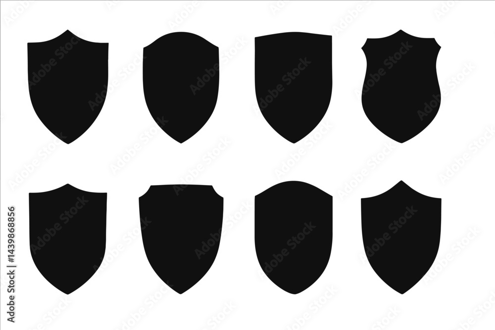 Poster Set of web icons featuring black shield designs in line style suitable for various digital applications