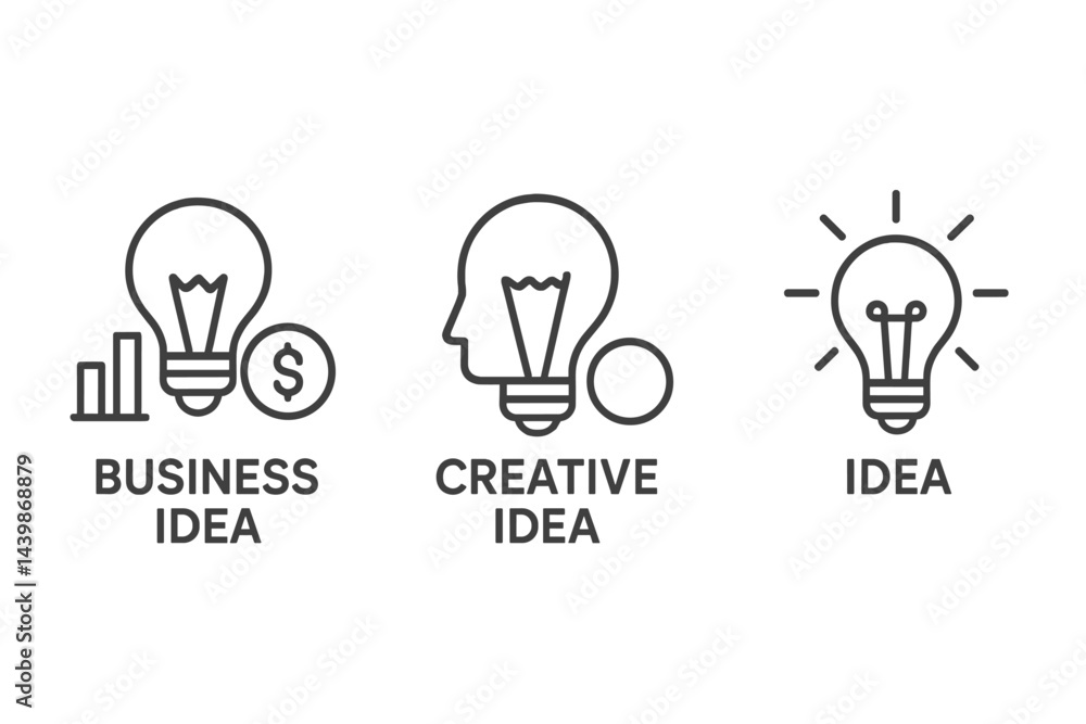 Aufkleber Line style web icons representing various concepts of idea generation for business and creativity