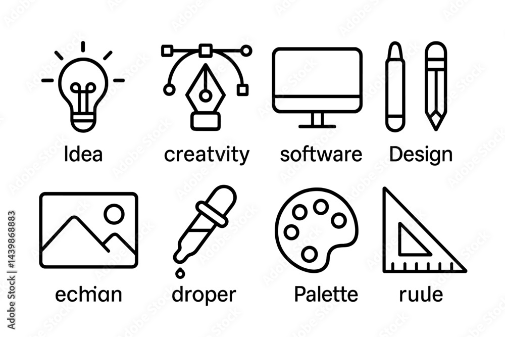 Aufkleber Collection of line style web icons illustrating creativity and design concepts for digital applications