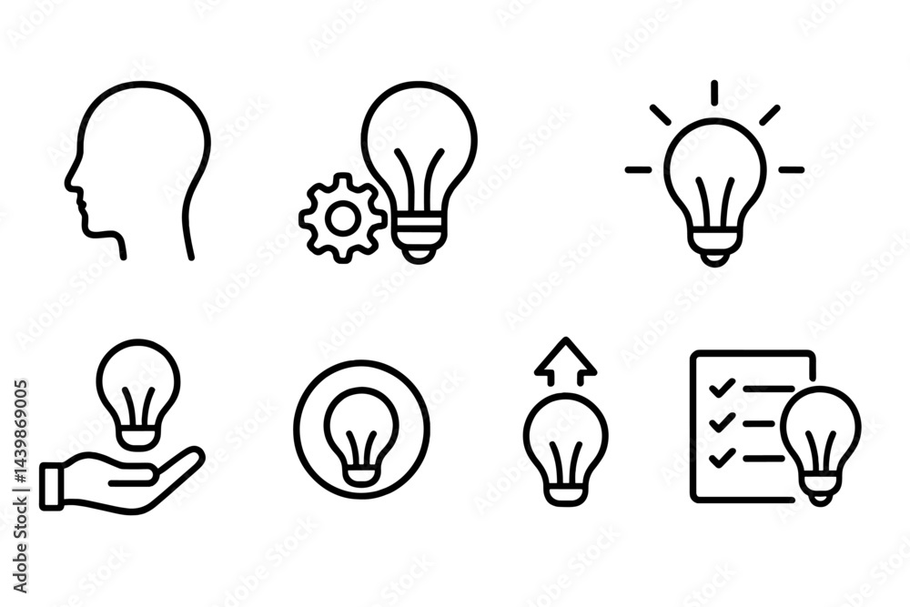 Poster Set of web icons featuring simple line illustrations of creative concepts and ideas