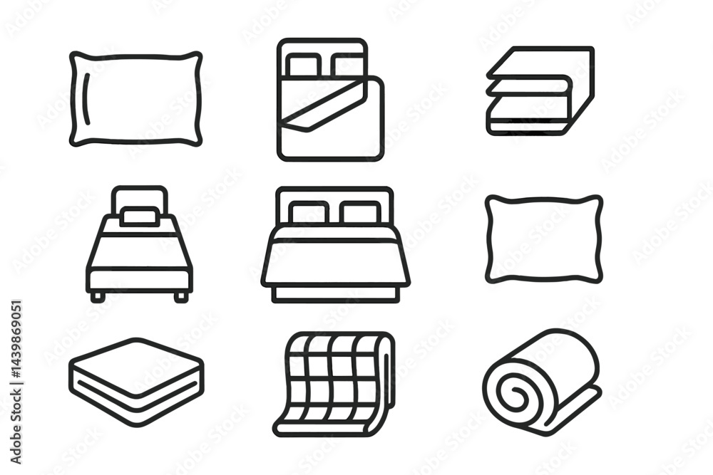 Leinwandbilder Web icons representing various bedding items in simple line style for digital use in interior design and home decor applications