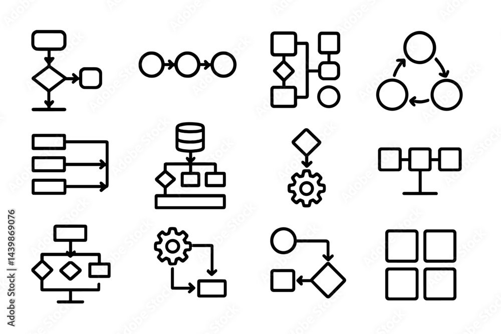 Poster Set of web icons designed in line style for flowcharts and diagrams suitable for various digital applications