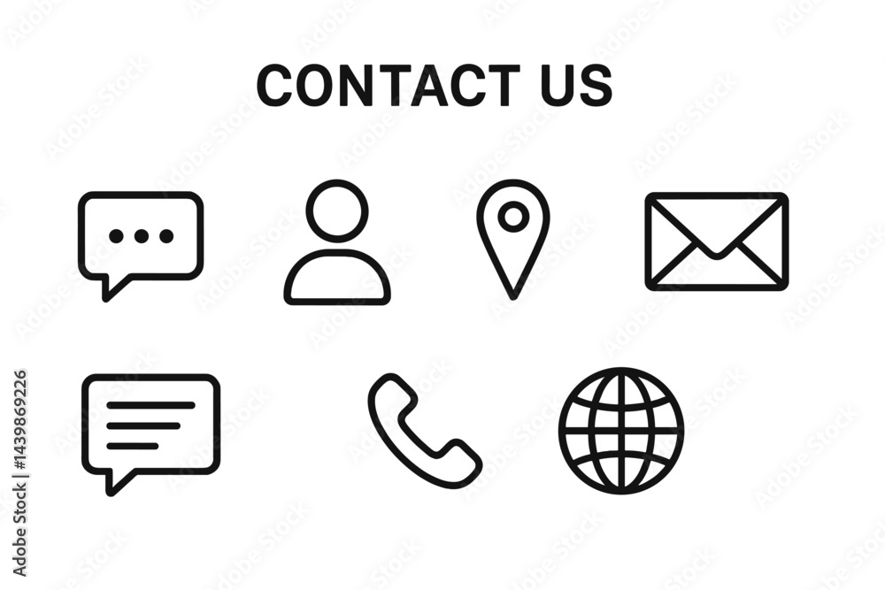 Poster contact us web icons set with line style symbols for communication and user engagement