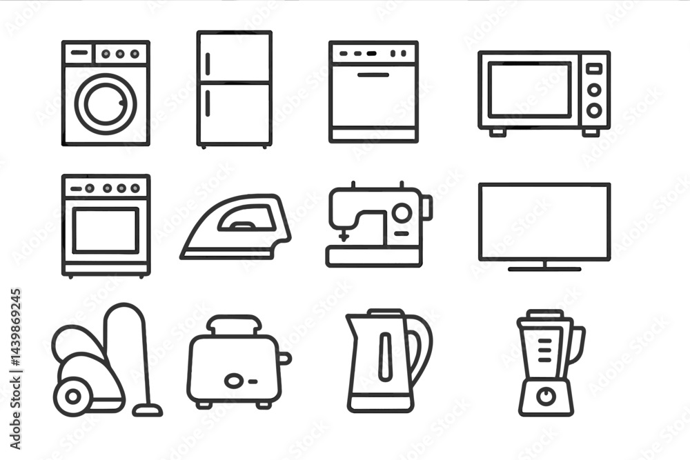Aufkleber collection of line style web icons representing common household appliances for easy identification 