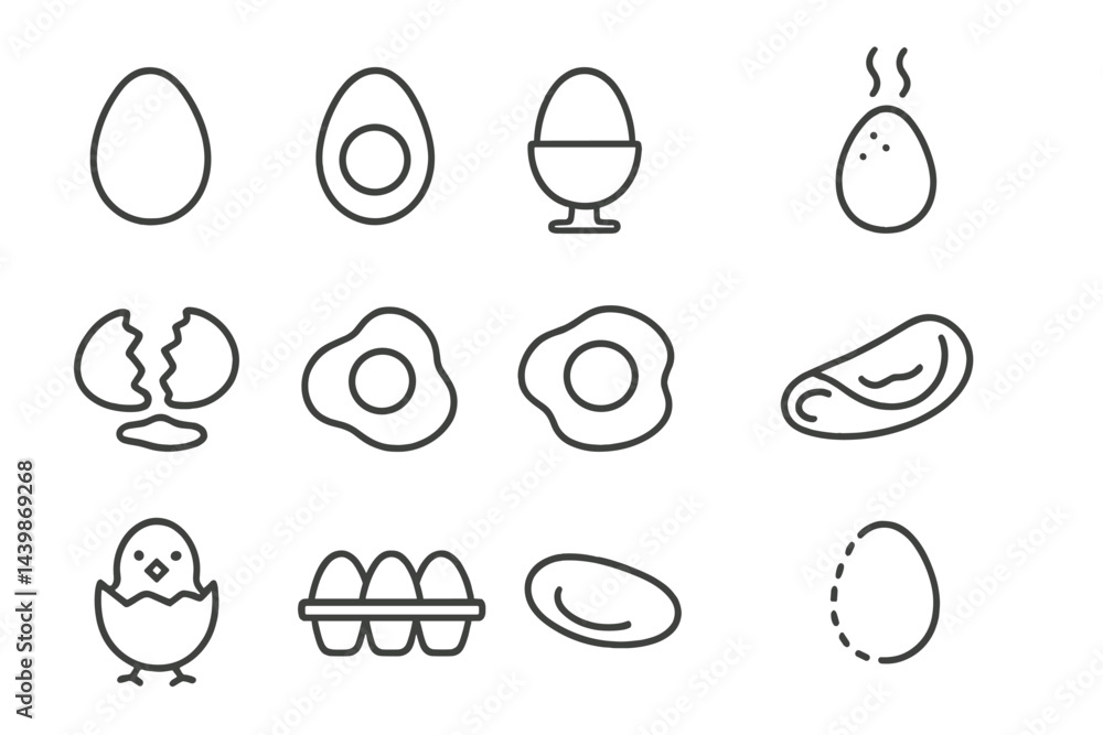 Aufkleber set of web icons in line style representing various egg-related items and concepts for design use