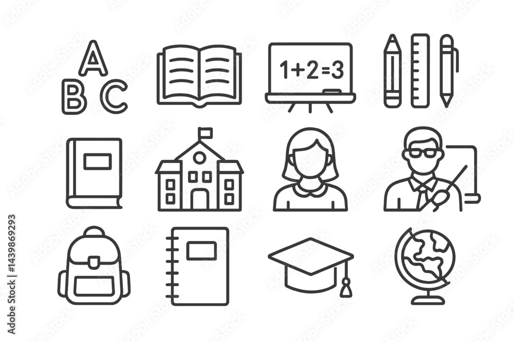 Aufkleber Collection of web icons in line style representing education with books, school elements, and learning tools