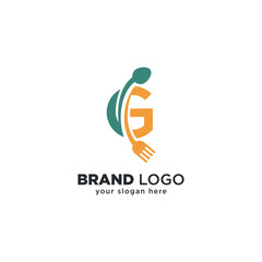 Creative Food Logo with G Letter and Spoon Design.
