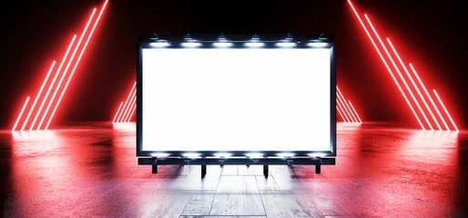 Sci Fi Billboard Showroom Commercial Empty Plane Space Realistic Warehouse Garage Room Studio Light Shadows Concrete Cement Metal Structure 3D Rendering © IM_VISUALS