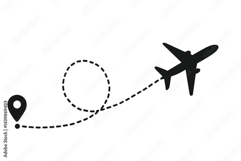 Fototapete Set of web icons in line style featuring airplane and location marker for travel and navigation applications