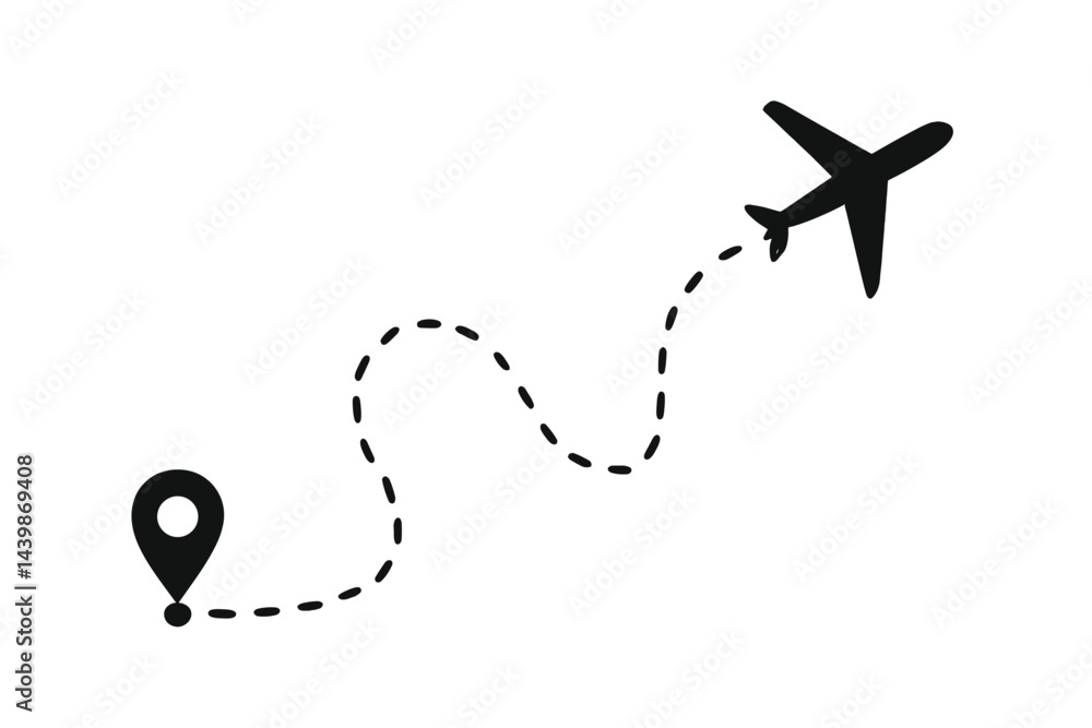 Poster Set of web icons in line style featuring airplane and location marker for travel and navigation purposes