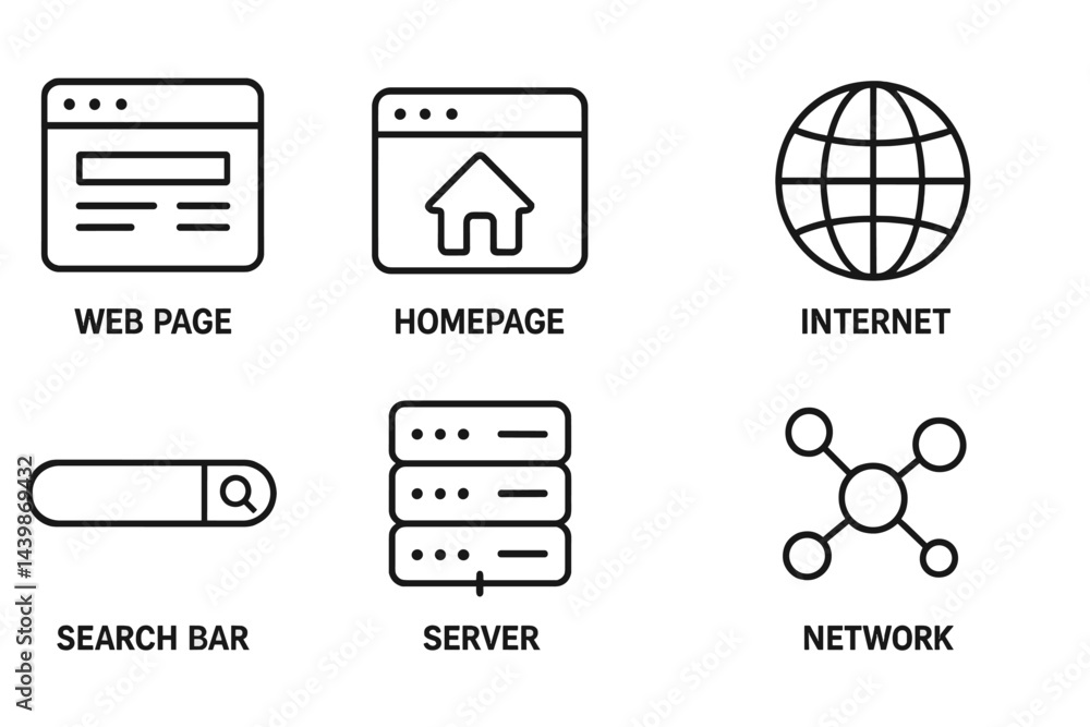 Fototapete Collection of line style web icons representing online elements for digital design projects