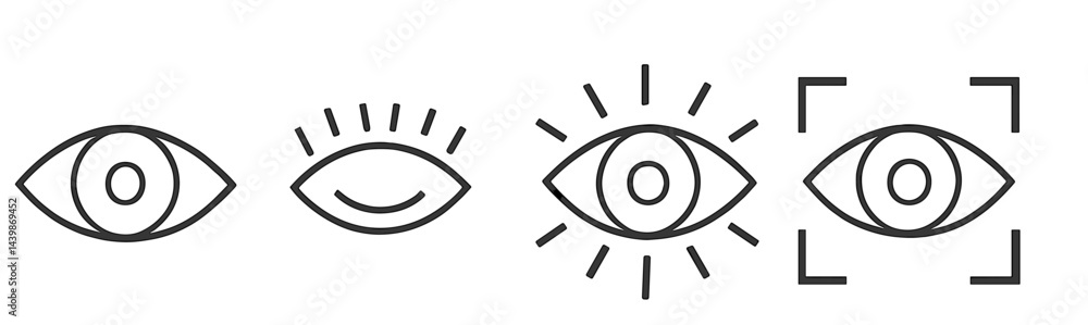 Poster Collection of line style web icons depicting various eye symbols for digital interface design and user interaction