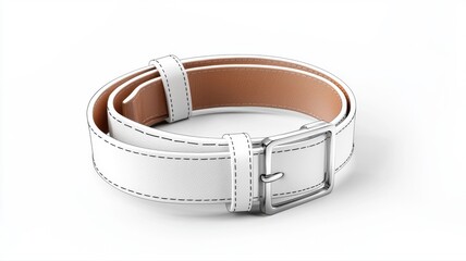 Elegant White Leather Belt with Stitching and Silver Buckle white belt leather belt silver buckle