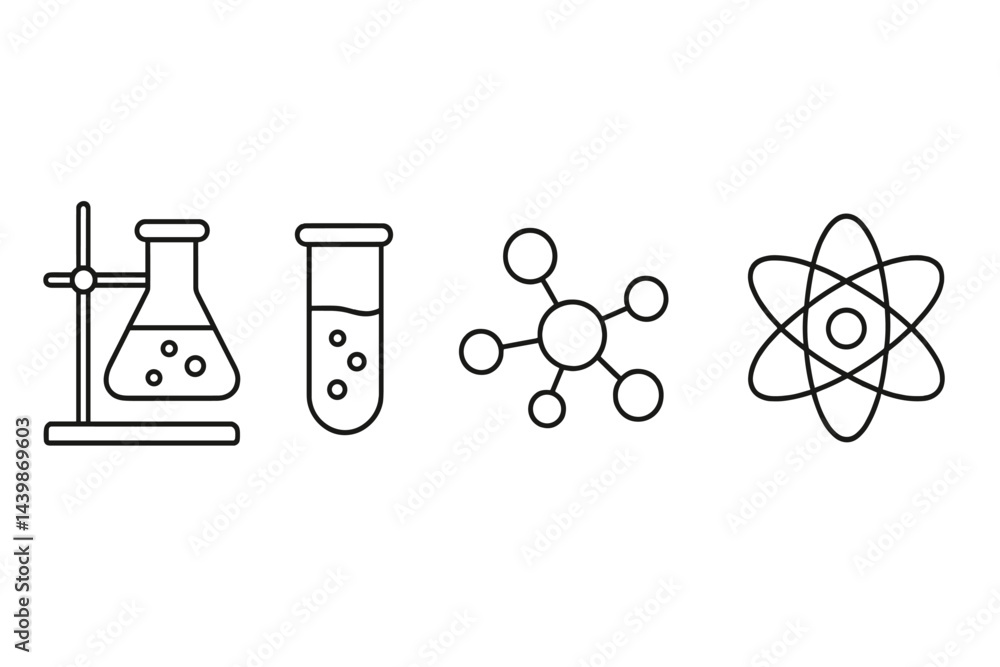 Aufkleber Collection of line style web icons representing science-related elements and concepts