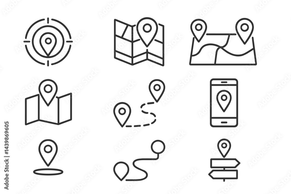 Aufkleber Web icons representing navigation and location in line style for digital applications and designs