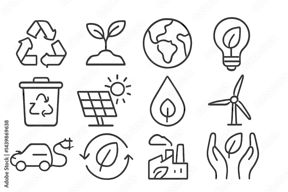 Fototapete Collection of web icons featuring environmental themes in line style for digital use