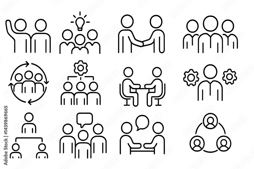 Aufkleber Set of web icons representing teamwork, collaboration, and communication in a clean line style suitable for digital interfaces