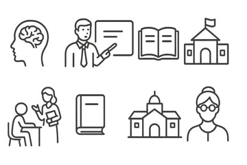 Fototapeta premium Set of web icons featuring line style educational and academic symbols related to learning and teaching activities