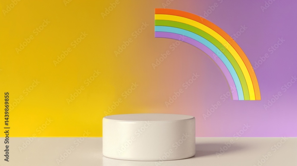 Aufkleber colorful background with rainbow design and empty lesson display stand in bright atmosphere