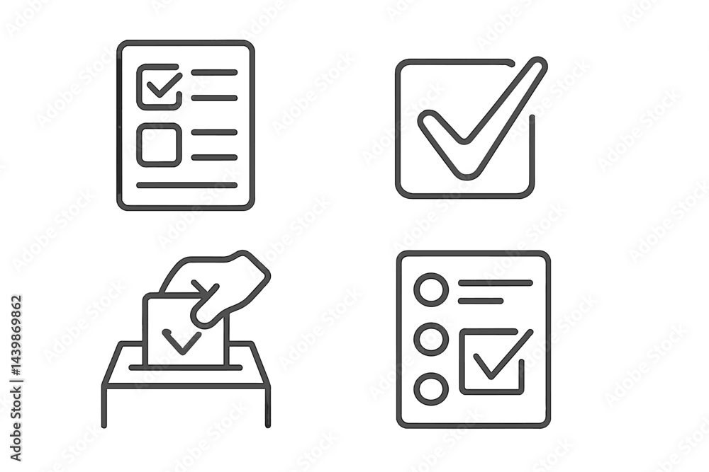 Leinwandbilder Collection of web icons representing various tasks such as checking off items and voting in simple line style