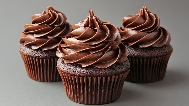 Delicious chocolate cupcakes with swirled frosting sweet treats food rich brown baked sugar tasty