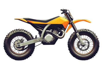 Fototapeta premium Orange off-road dirt bike for rough terrains, isolated on a transparent background.