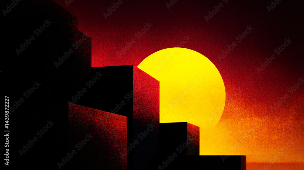 Poster abstract geometric structure against warm sky gradient minimalistic composition