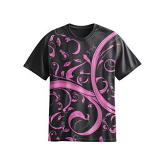 Stylish Pink and Black Floral Print T-Shirt Mockup