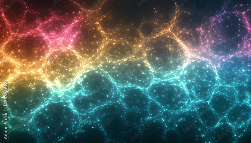 Wall mural abstract background with glowing lights and colorful network connections