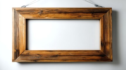 Wooden picture frame on plain white background