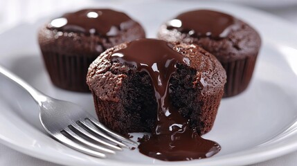 Delicious chocolate lava cakes sweet dessert treat brown food photography rich dark baked yummy cocoa