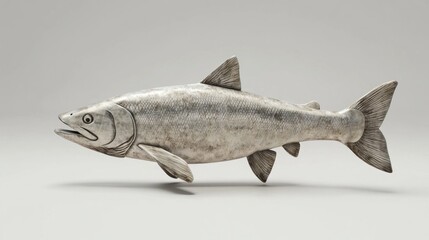 Naklejka premium Detailed, stylized silver fish sculpture