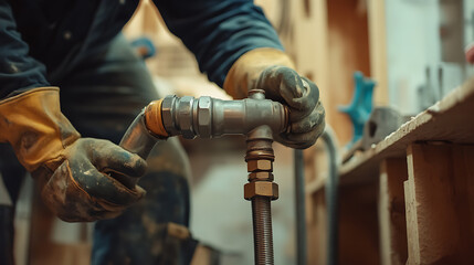 Worker Assembling Industrial Pipe Fittings