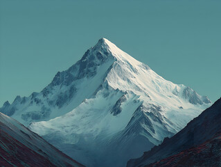Image of a lone mountain peak against a pale blue background, hyper minimalist style.

