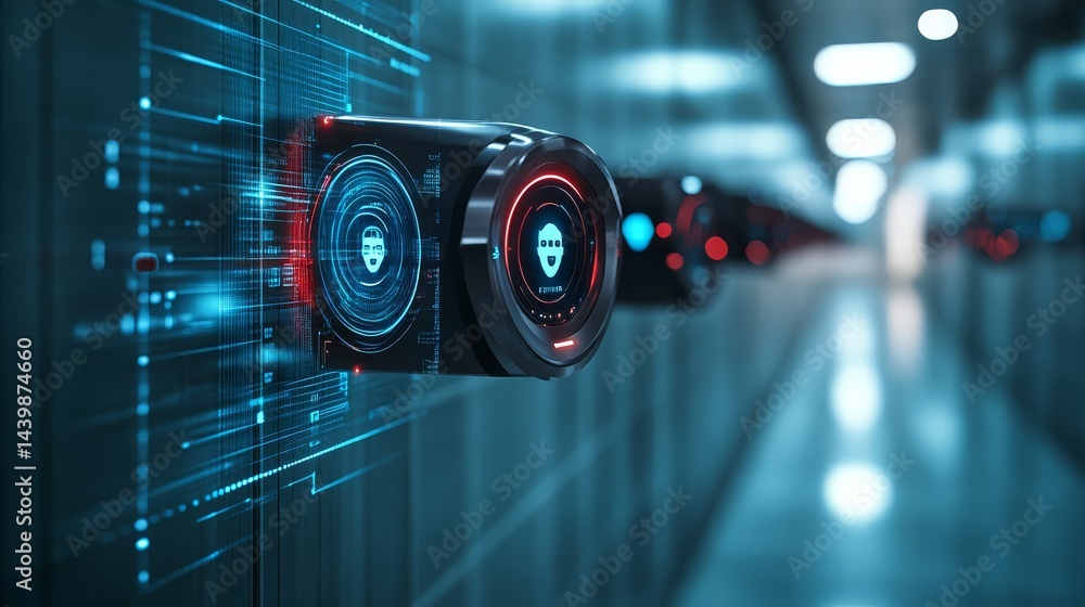 Poster exploring advanced surveillance futuristic security insights in digital displays