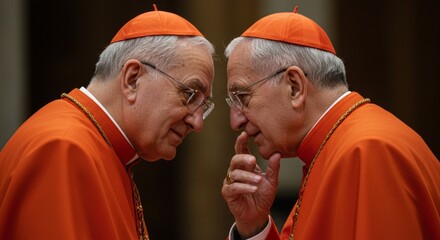Two catholic cardinals converse secretly in church, conclave