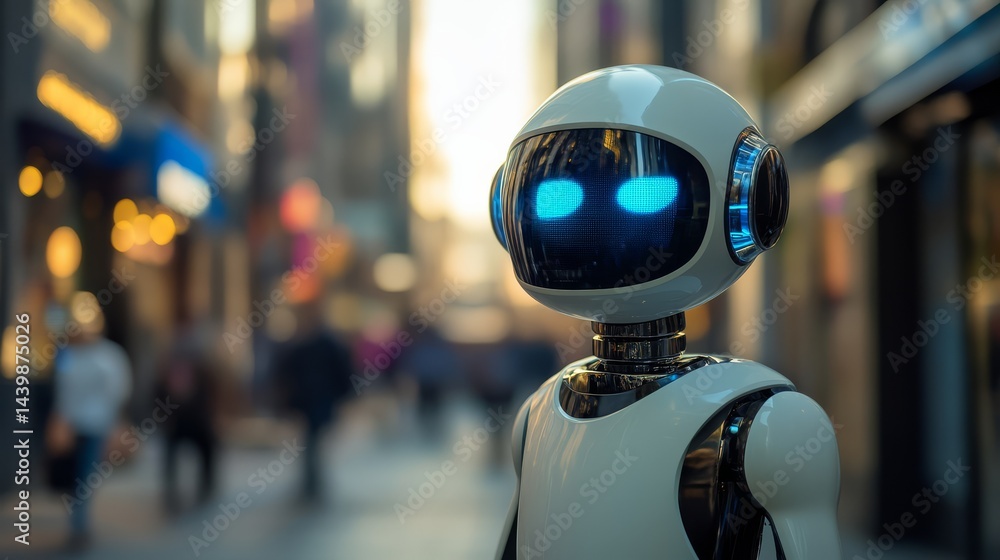 Poster robot interaction in urban setting a futuristic encounter in busy city environment