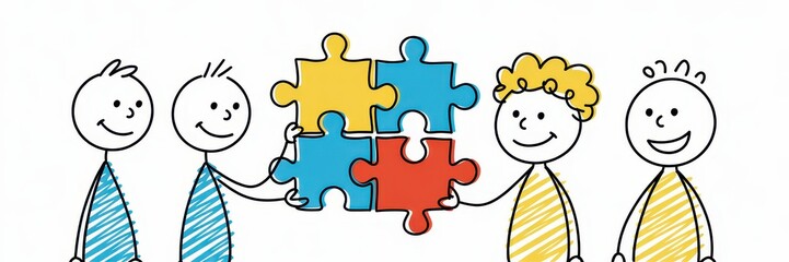 Obraz premium Diverse figures joining puzzle pieces together