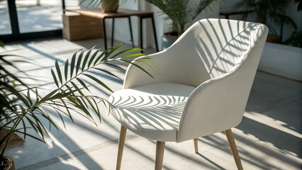 Cream Chair Palm Leaf Shadow Indoor