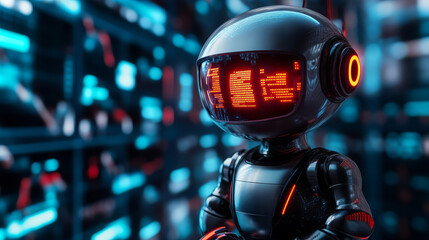 Futuristic robot interaction digital warehouse 3d render high-tech close-up ai concept