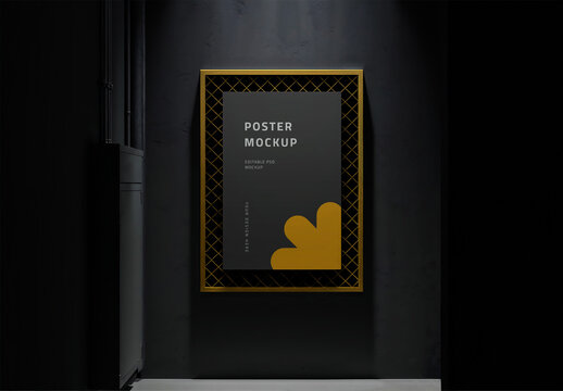 Framed Poster on Wall Mockup