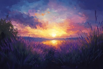 sunset over the lake